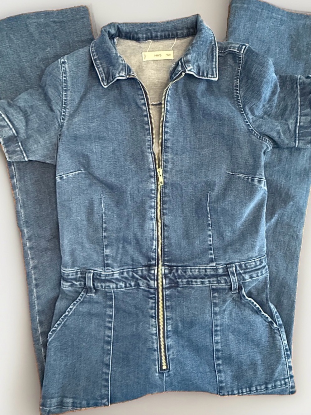 Mango Women's Light Blue Denim Zip-Front Overalls